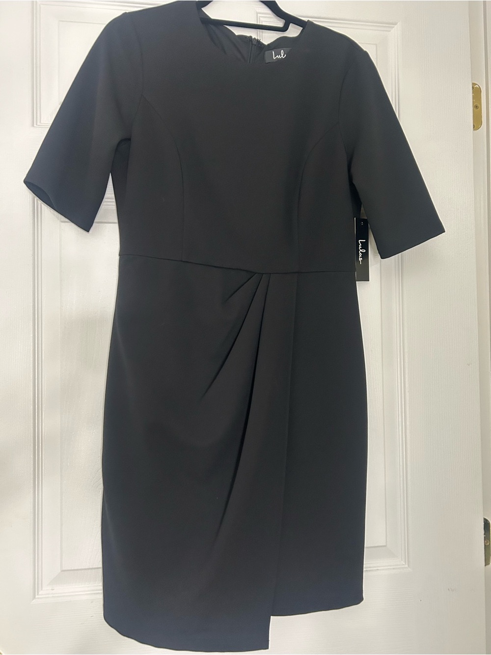 Lulu's Black Midi Sheath Dress with Short Sleeves